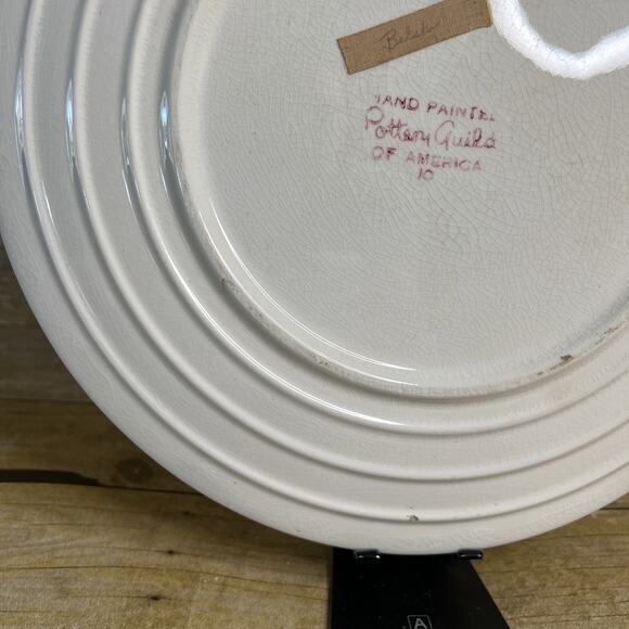 Pottery Guild of America Large Cake Plate-Hand-Painted Tulips-13.5-1940s Vintage - Picture 11 of 15